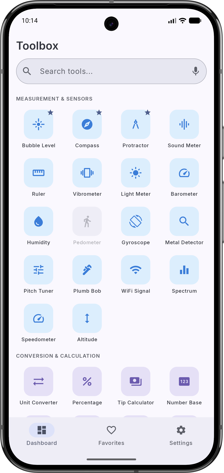 Toolbox home screen showing all available tools